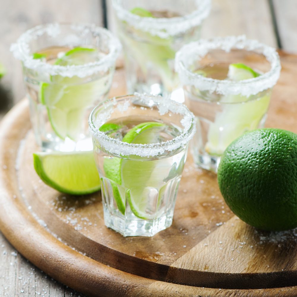 Silver mexican tequila with lime